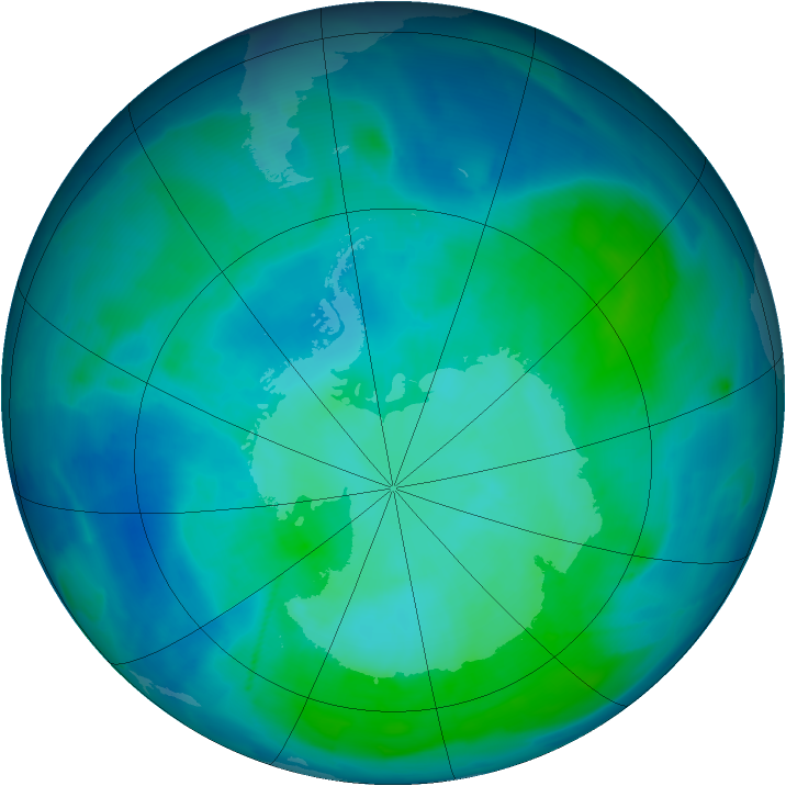 Antarctic ozone map for 25 January 2009